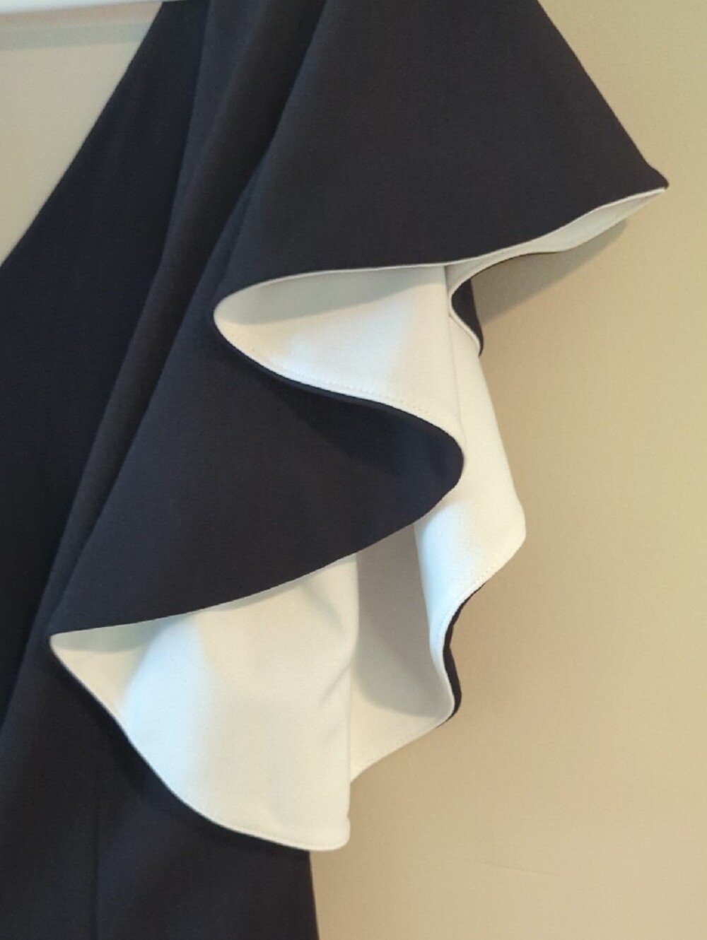 White House Black Market Black Midi Dress with White Ruffle Sleeves - Picture 7 of 8
